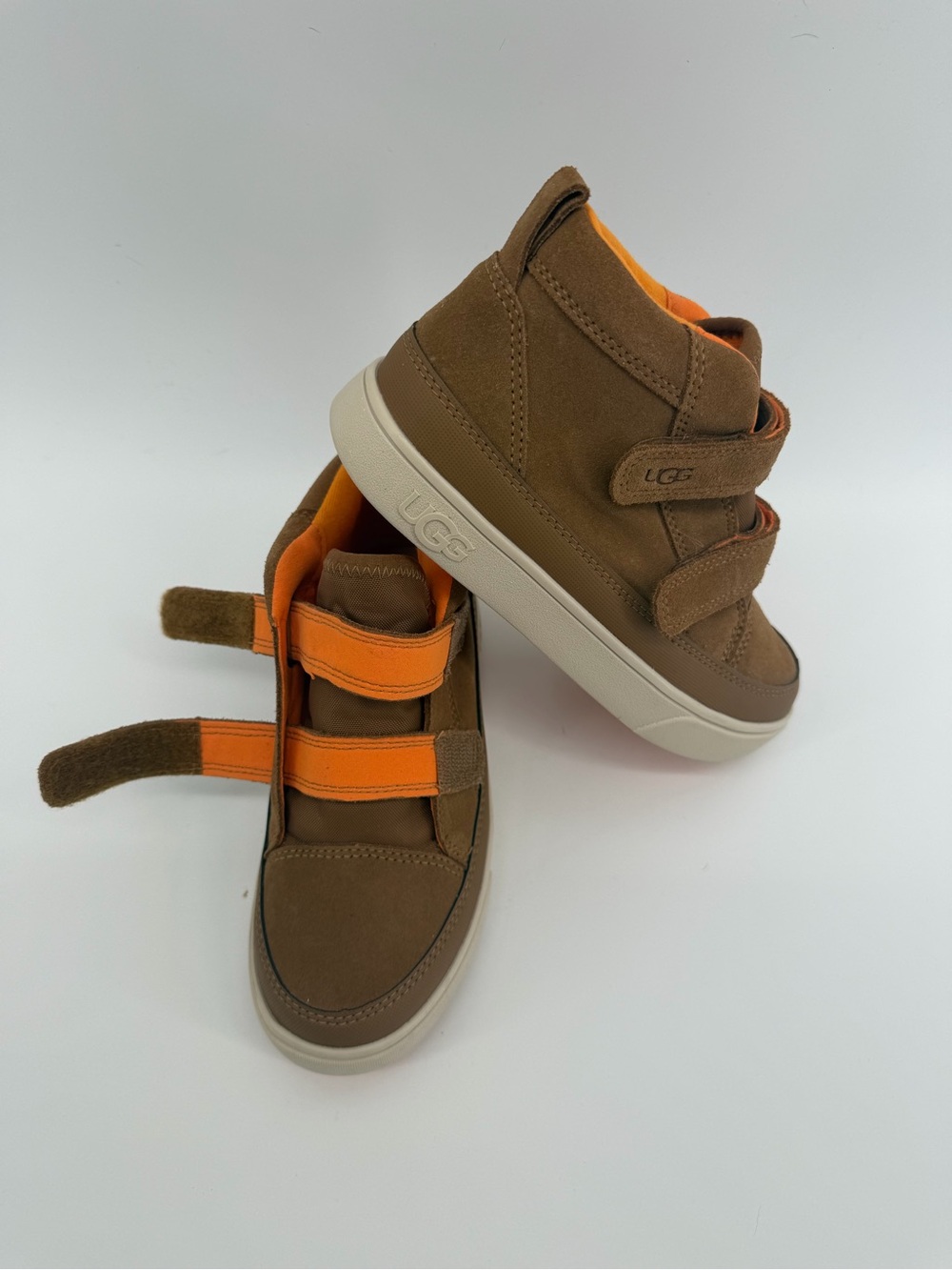 UGG Kids Brown Suede Sneakers with Orange Straps